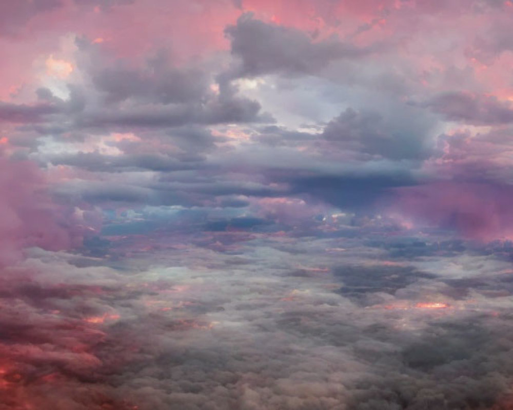 Colorful Pink and Purple Sky with Dark Clouds at Sunrise or Sunset