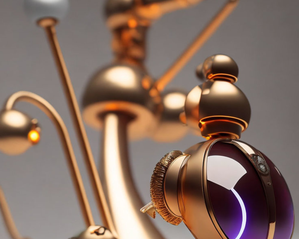 Bronze Futuristic Headphone with Spherical Earpieces on Stand