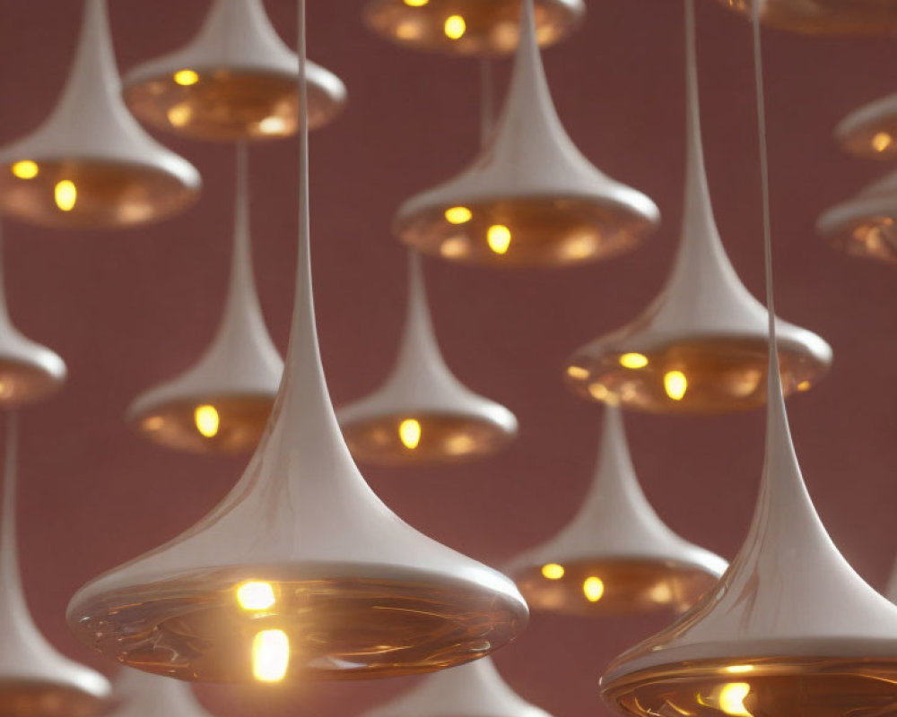 Teardrop Design Pendant Lights Illuminated on Warm Red Background