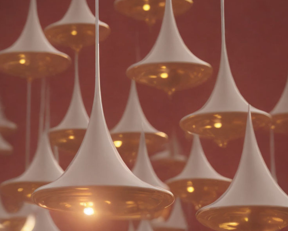 White Pendant Lights Casting Warm Glow on Red Textured Background