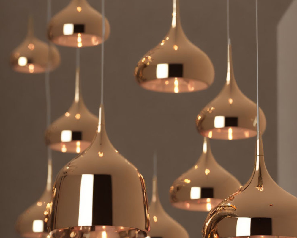 Sleek Copper Pendant Lights with Organic Shape on Neutral Background