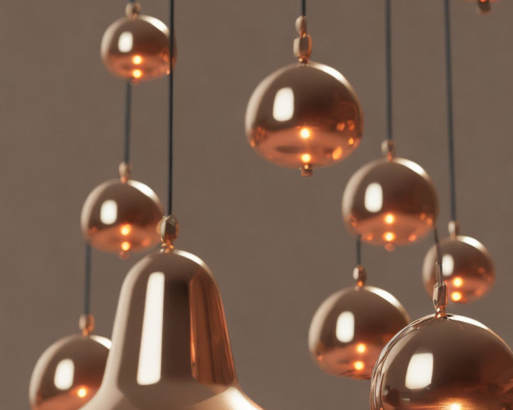 Matte Copper Bell Shape Surrounded by Glossy Spheres