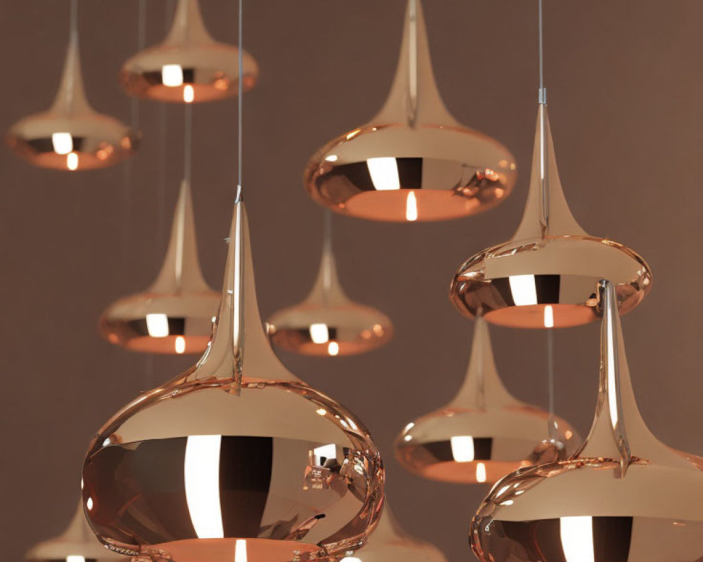 Reflective Modern Copper Pendant Lights in Warm-Toned Room