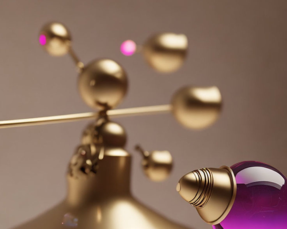 Metallic Cup Kinetic Desk Sculpture with Rotating Arm and Pink Glass Sphere