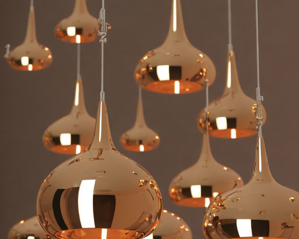 Reflective Modern Copper Pendant Lights Emitting Warm Golden Light