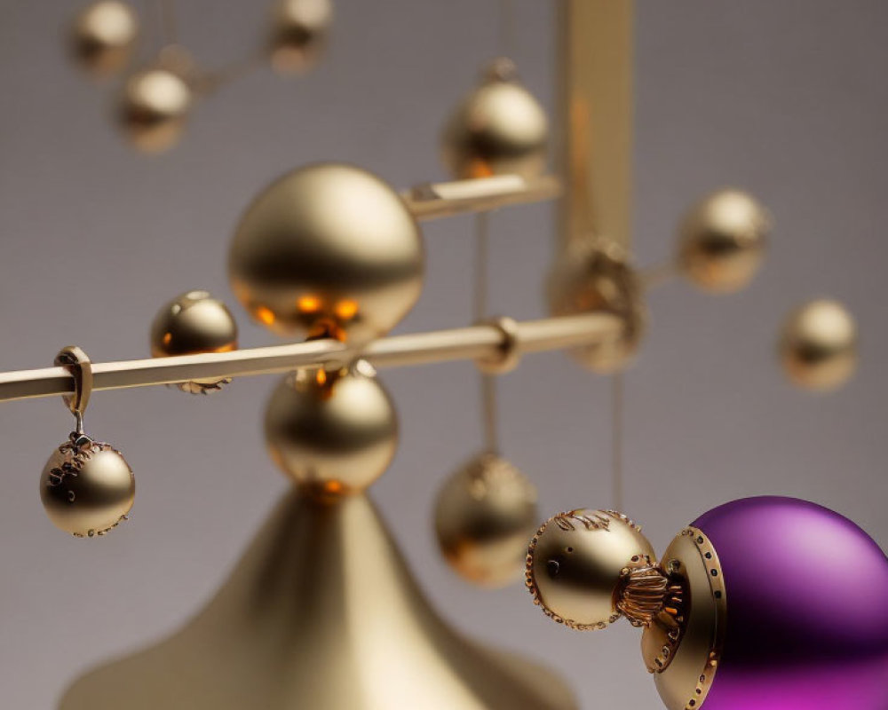 Gold and Purple Newton's Cradle with Motion and Equilibrium