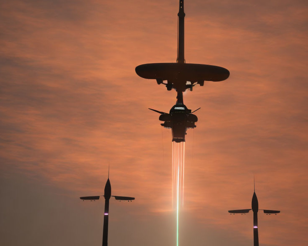 Space Shuttle Launch Silhouette Against Sunset Sky