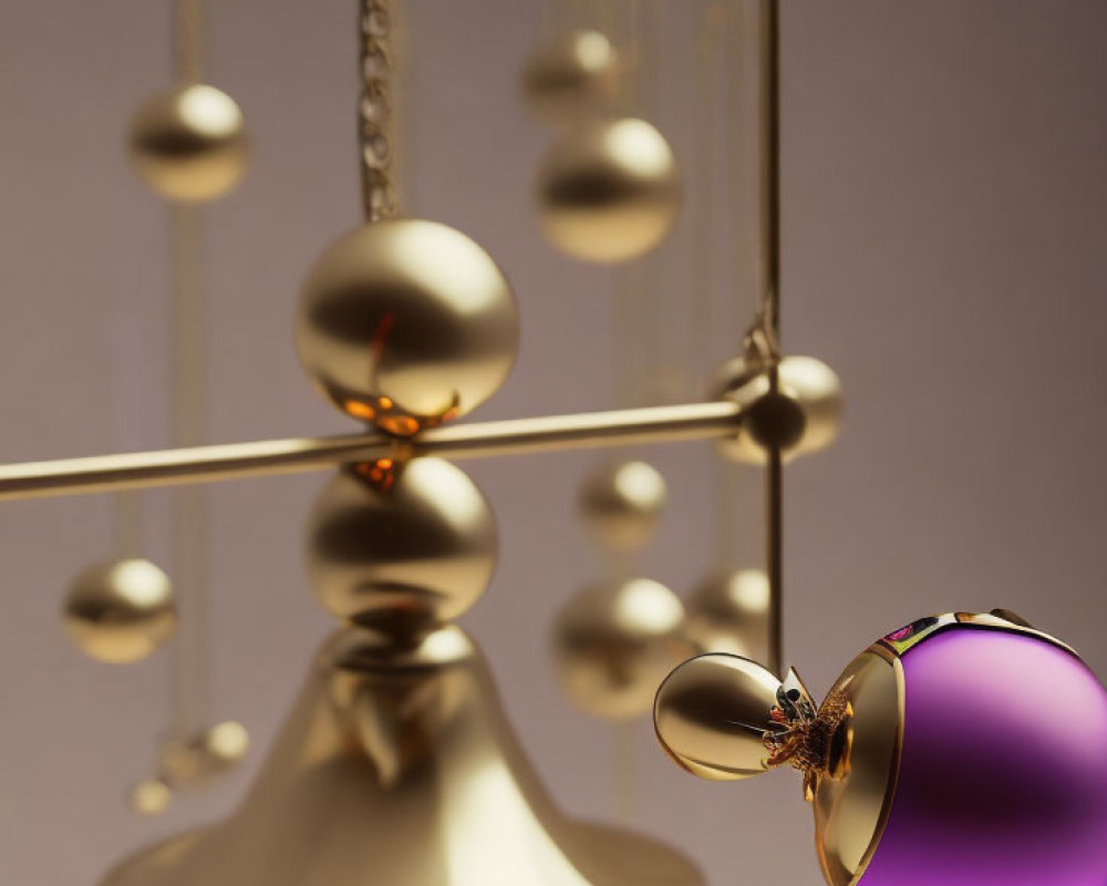 Newton's Cradle with One Ball Angled, Soft-Focus Warm Background