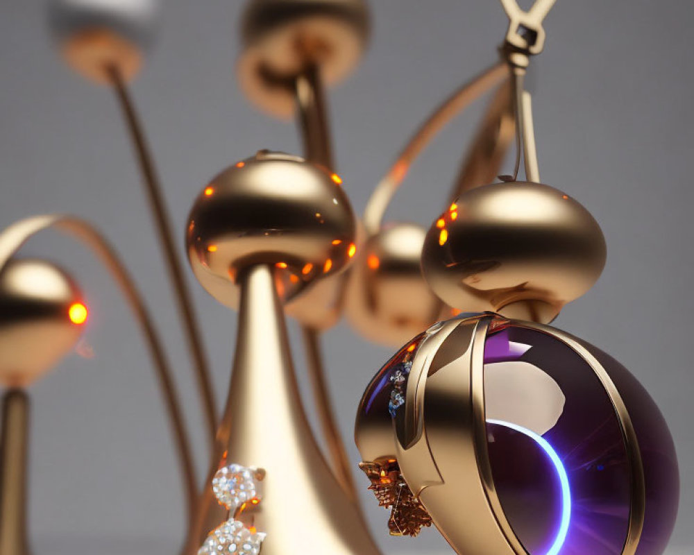 3D Rendered Composition: Gold and Silver Spheres with Orange and Purple Accents