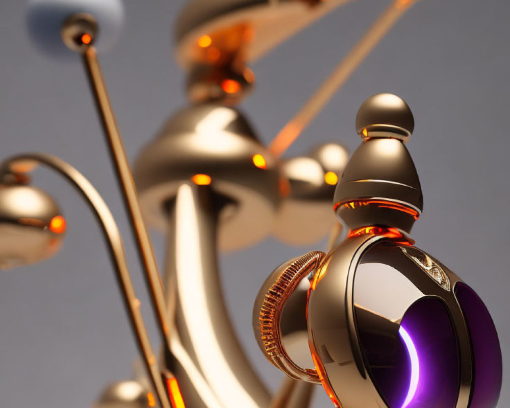 Futuristic 3D abstract sculpture with golden spheres on neutral background