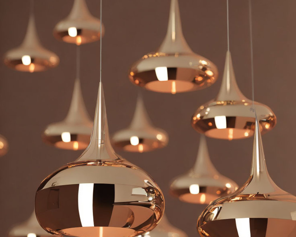 Contemporary Copper Pendant Lights on Soft Brown Background