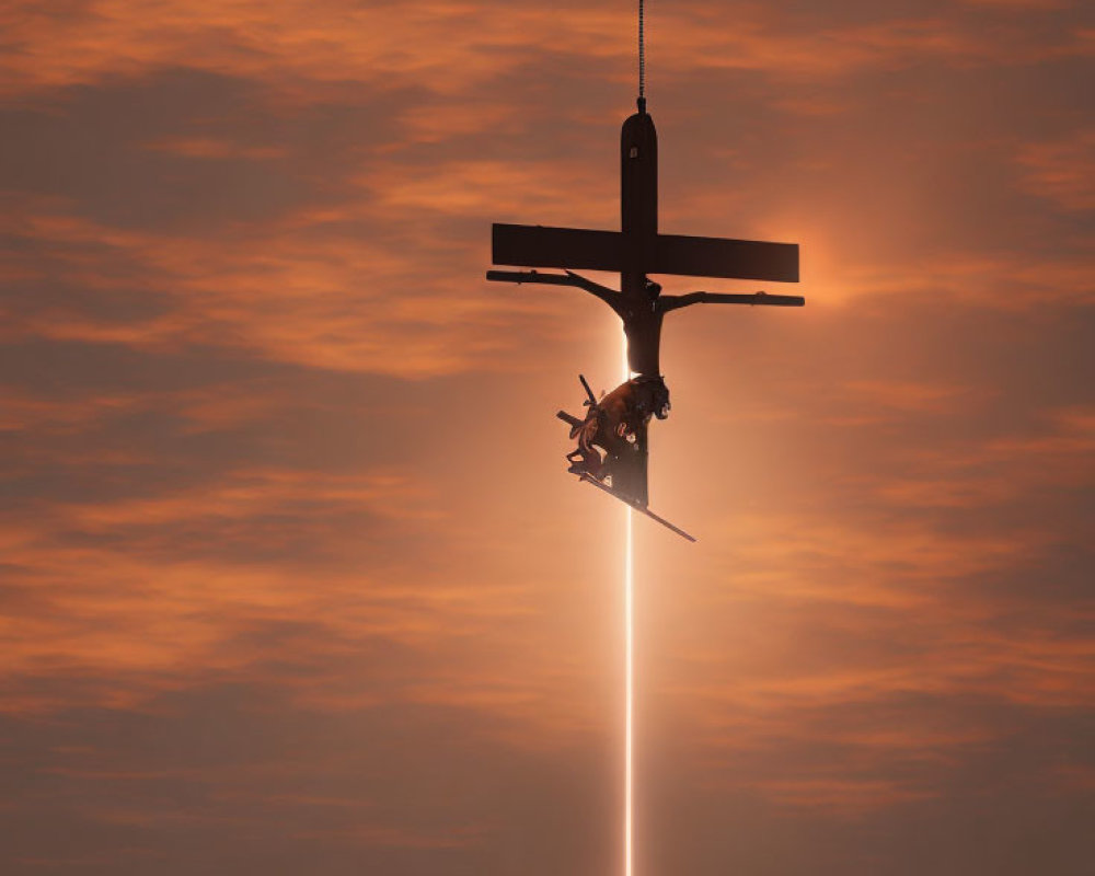 Rocket Launching Against Fiery Orange Sunset Sky