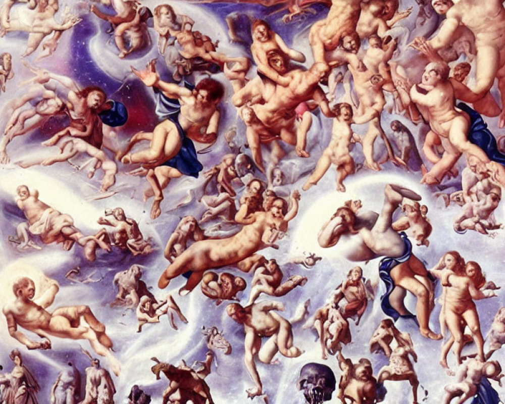 Artwork: Cherubic Figures and Mythical Creatures in Dynamic Sky Setting