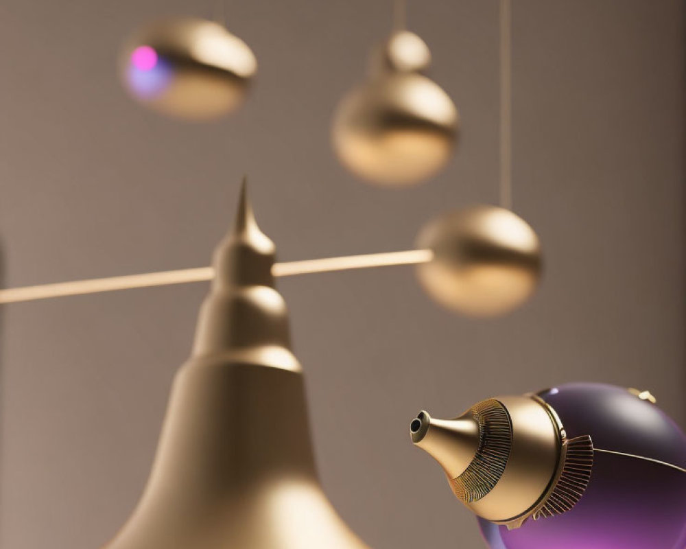 Sleek Metallic Pendant Lights with Purple Accents on Varied Heights