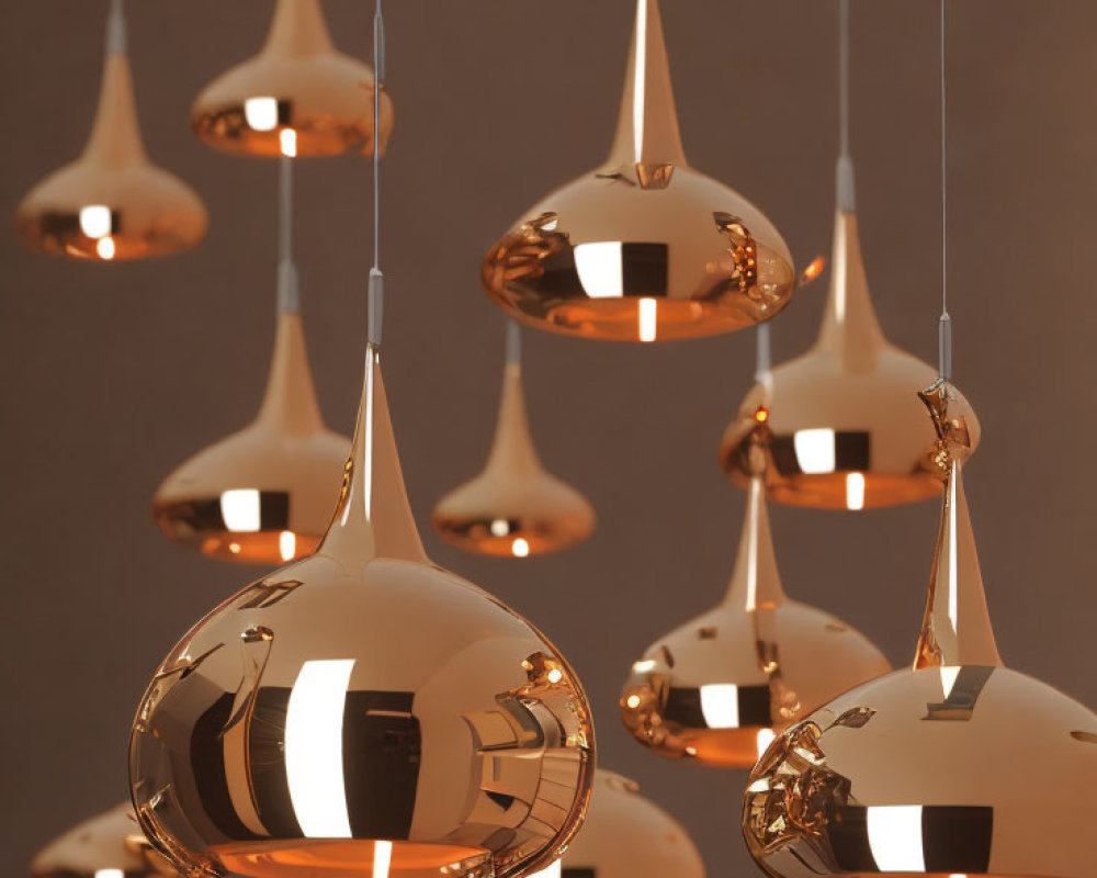 Modern Copper Pendant Lights on Soft Brown Background