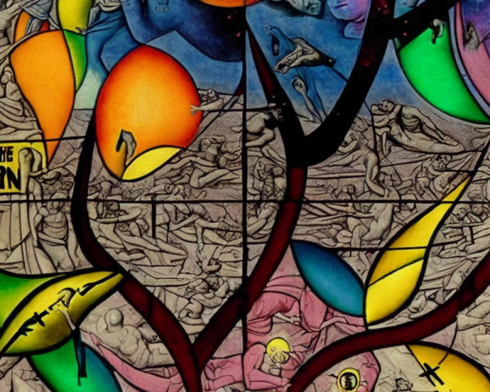 Vibrant Nature Scenes in Stained Glass Window