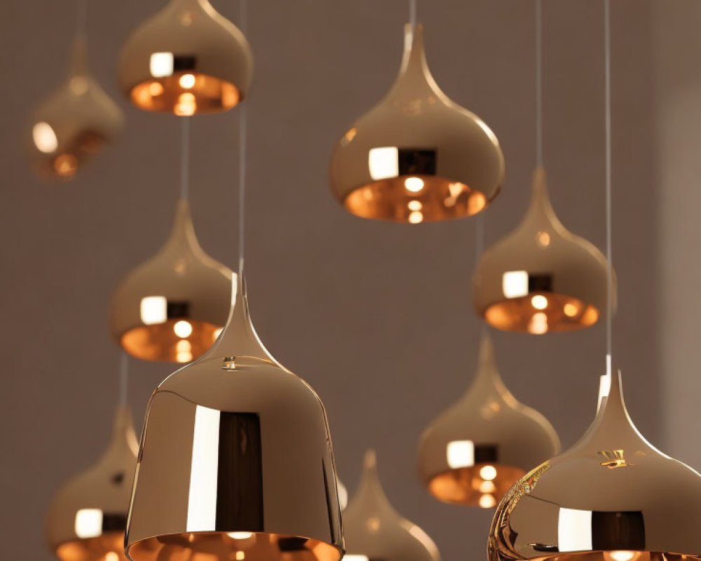 Reflective Copper Finish Pendant Lights Illuminate with Warm Glow