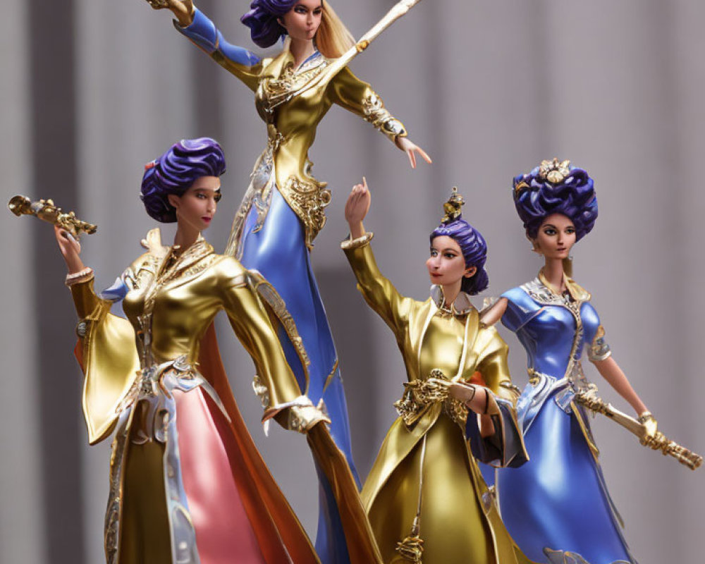 Intricately Designed Action Figures in Elaborate Costumes and Dynamic Poses