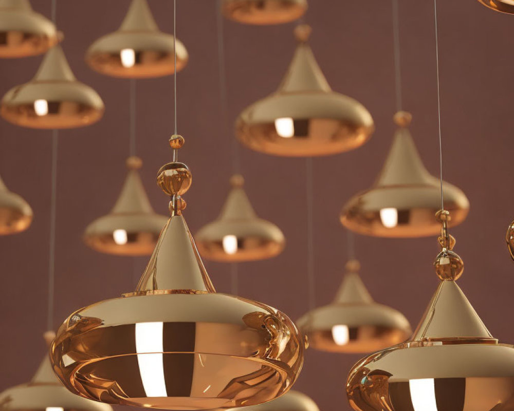 Contemporary Room with Gold Pendant Lights on Brown Background