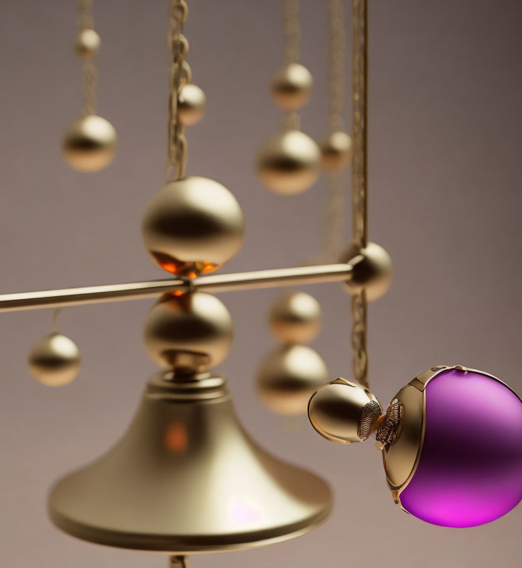 Purple to Gold Gradient Newton's Cradle with Broken Sphere Revealing Diamond Ring