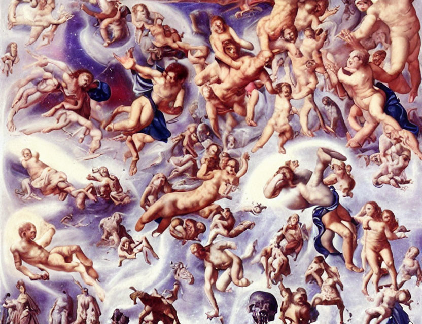 Artwork: Cherubic Figures and Mythical Creatures in Dynamic Sky Setting