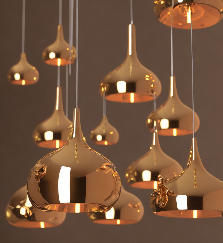 Sleek Modern Golden Pendant Lights on Varying Heights