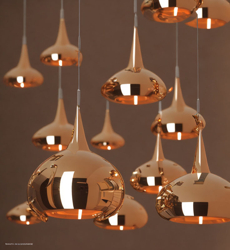 Modern Copper Pendant Lights on Soft Brown Background