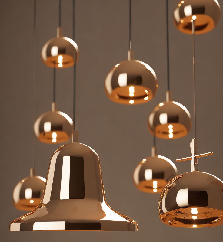 Contemporary Interior with Gold Dome Pendant Lights