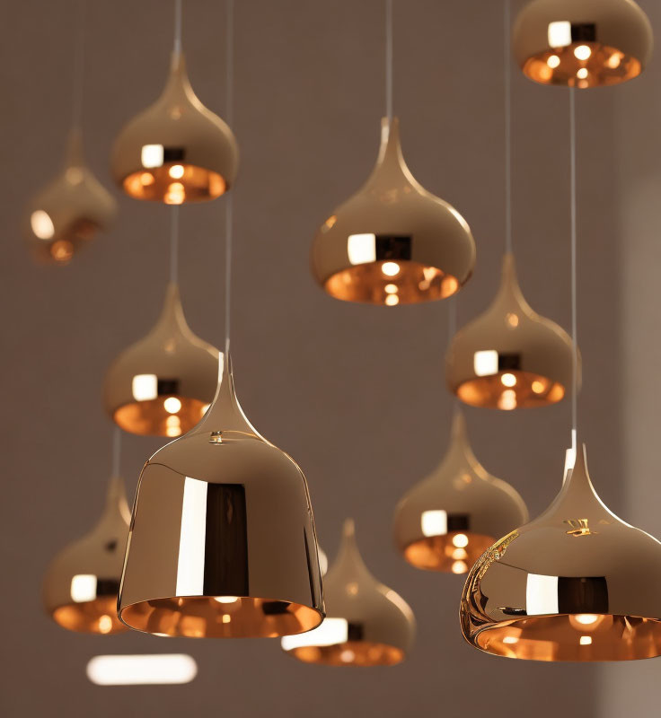 Reflective Copper Finish Pendant Lights Illuminate with Warm Glow