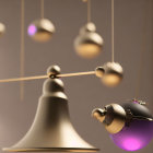 Brass pendulums with levitating elements and purple light glow