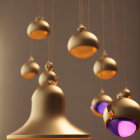 Modern Bell-Shaped Pendant Lights with Purple Interiors on Gray Background