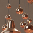 Shiny Golden Bells and Spheres on Monochromatic Background