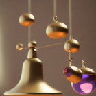 Colorful Illuminated Golden Bell-Like Structures on Taupe Background