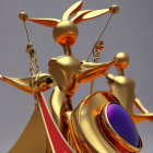 Golden Lady Justice 3D rendering with scales, sword, and blindfold