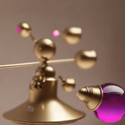 Golden Mobile Sculpture with Spherical Elements and Purple Glass Perfume Bottle