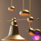 Abstract Balance Scale with Bell Base and Glowing Orbs on Soft Brown Background