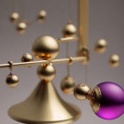 Golden Balance Mobile with Violet Sphere Tipping the Scale