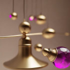 Metallic Cup Kinetic Desk Sculpture with Rotating Arm and Pink Glass Sphere