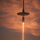 Rocket Launching at Dusk with Fiery Trail and Reddish-Orange Sky