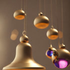 Golden Finish Purple-Tinted Glass Pendant Lights at Varying Heights