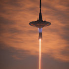 Ceiling light against sunset sky with wispy clouds mimics spacecraft beam