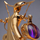 Shiny Golden Kangaroo Sculpture with Stylish Design and Luxurious Purple & Gold Egg