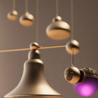 Elegant modern pendant lights: soft metallic finish, purple orb, against warm neutral backdrop