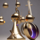 Luxurious Golden Bells and Baubles with Purple Sheen and Jeweled Detail