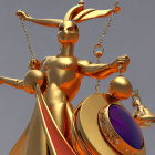 Golden Lady Justice Statue with Rabbit Head and Scales on Blue Sky