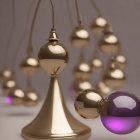 Shiny Golden Spheres 3D Rendering with Purple Glow