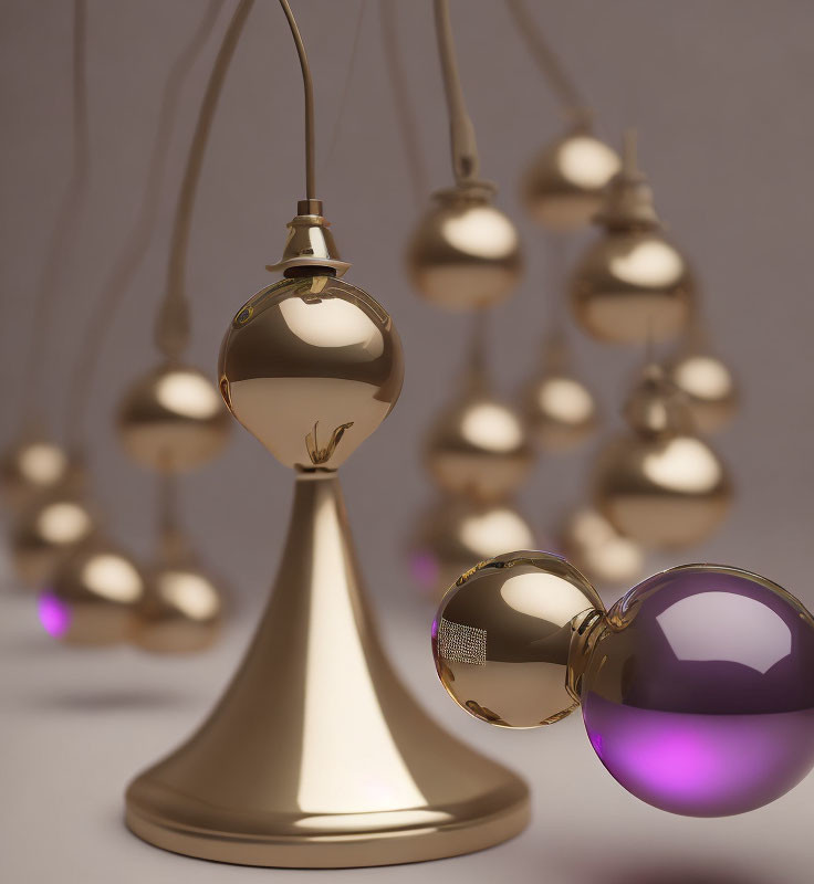 Gold and Purple Pendulums in Newton's Cradle Display Harmony