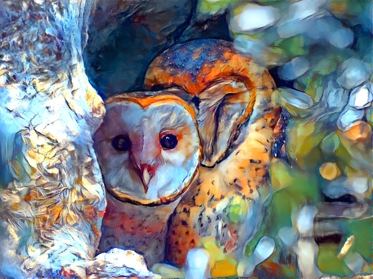 Mother and young Barn Owl