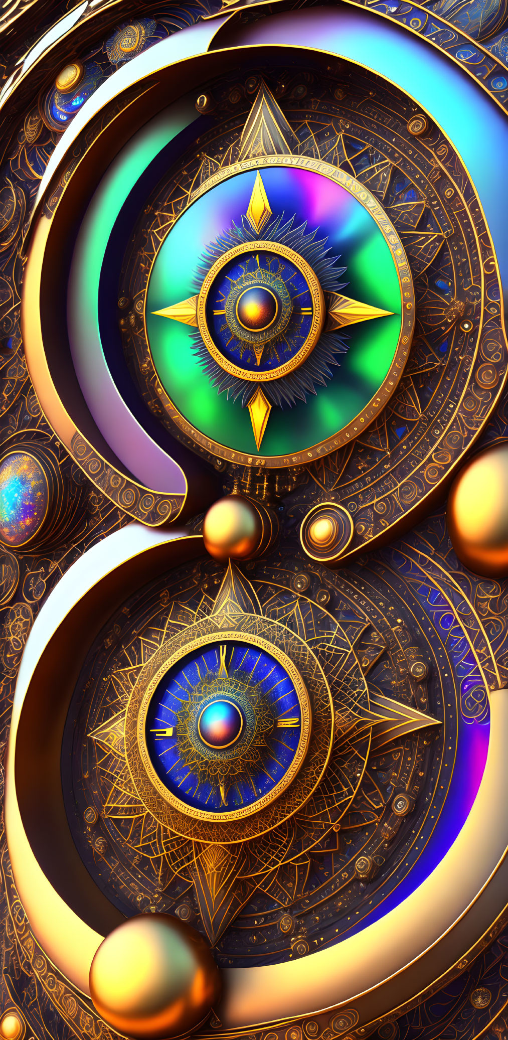Detailed digital art: ornate eyes, geometric patterns, cosmic vibe