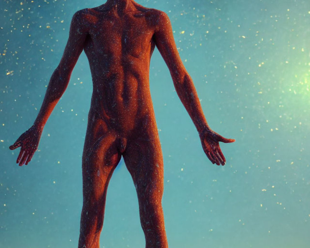 Shimmering humanoid figure in cosmic setting